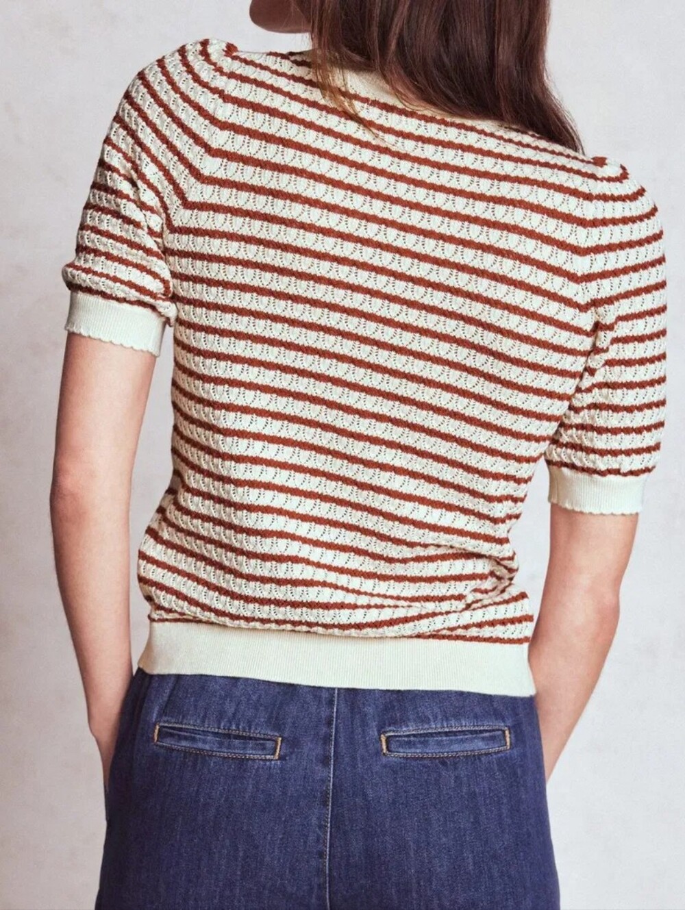 Boden Dot Pointelle Striped Short Sleeve Cardigan - Picture 6 of 14